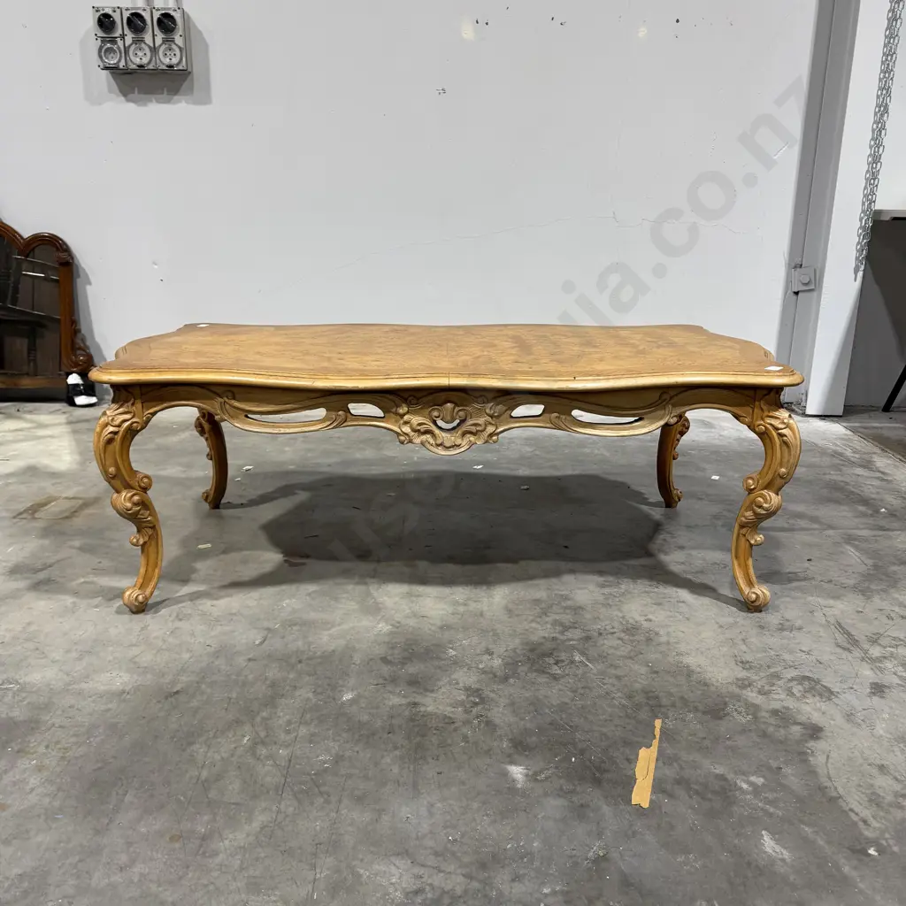 Large Baroque Style Walnut Coffee Table with Shaped Top & Ornate Apron on Heavily Carved Legs Image 1++