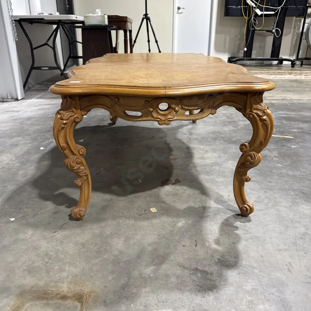 Large Baroque Style Walnut Coffee Table with Shaped Top & Ornate Apron on Heavily Carved Legs Image 1++