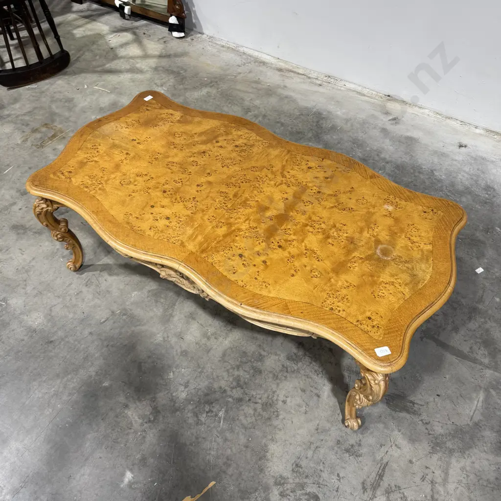 Large Baroque Style Walnut Coffee Table with Shaped Top & Ornate Apron on Heavily Carved Legs Image 1++