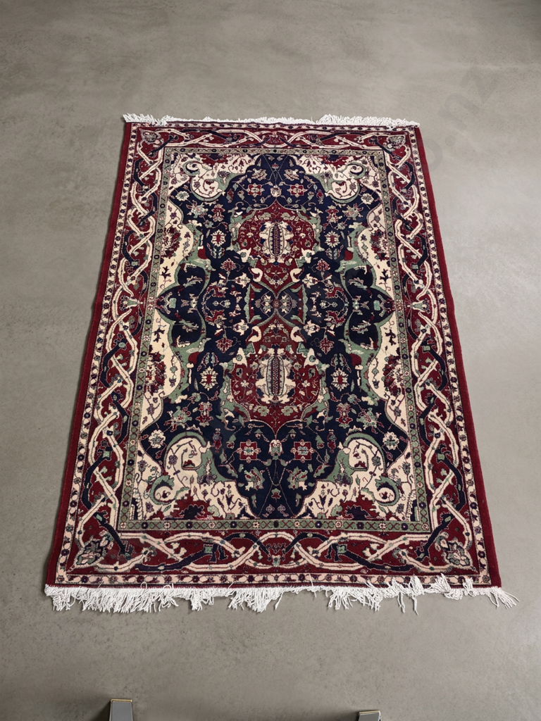 Persian Rug in Red, Navy,Blue & Green w Intricate Floral Motifs & a Central Medallion Image 1++