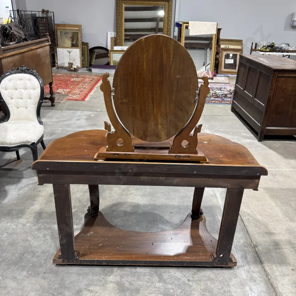 Antique Victorian Mahogany Side Table w Single Drawer & Carved Legs on a Tiered Apron Image 1++