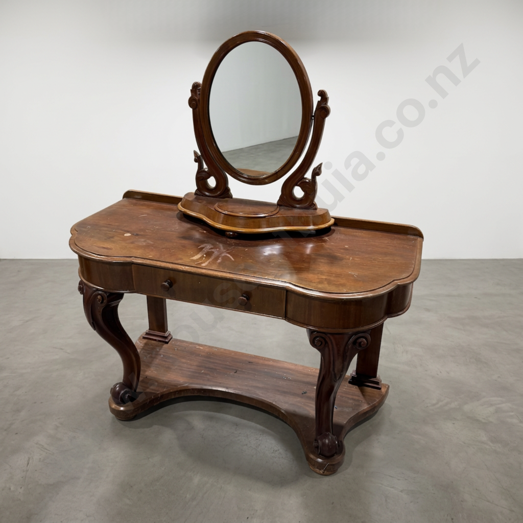 Antique Victorian Mahogany Side Table w Single Drawer & Carved Legs on a Tiered Apron Image 1++