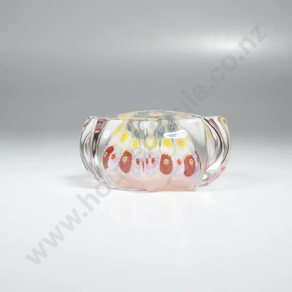 Vintage Strathearn Scottish Millefiori Glass Paperweight w Floral Canes in Red Blue & Yellow Image 1++