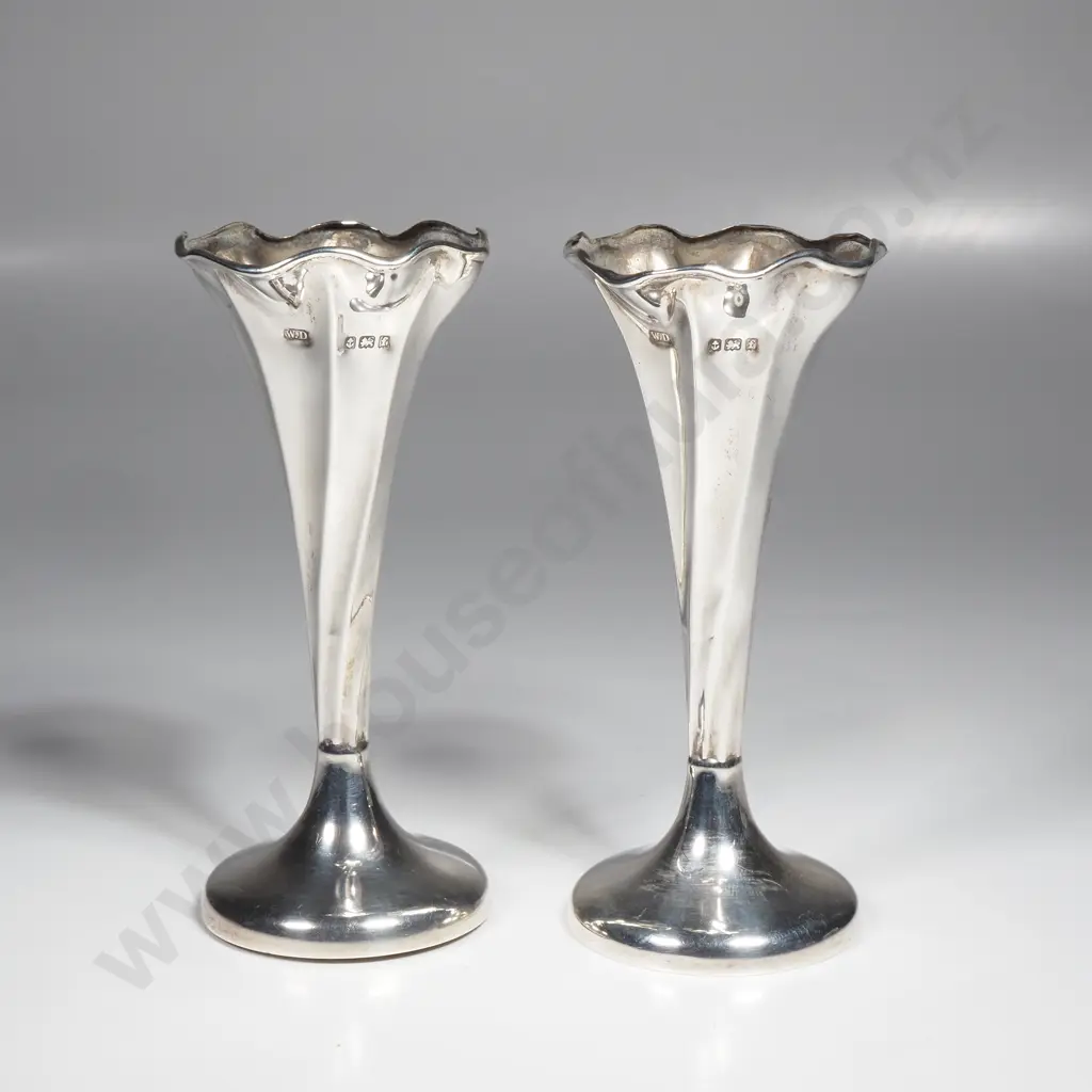Pair of Small Fluted Sterling Silver Bud Vases Image 1++