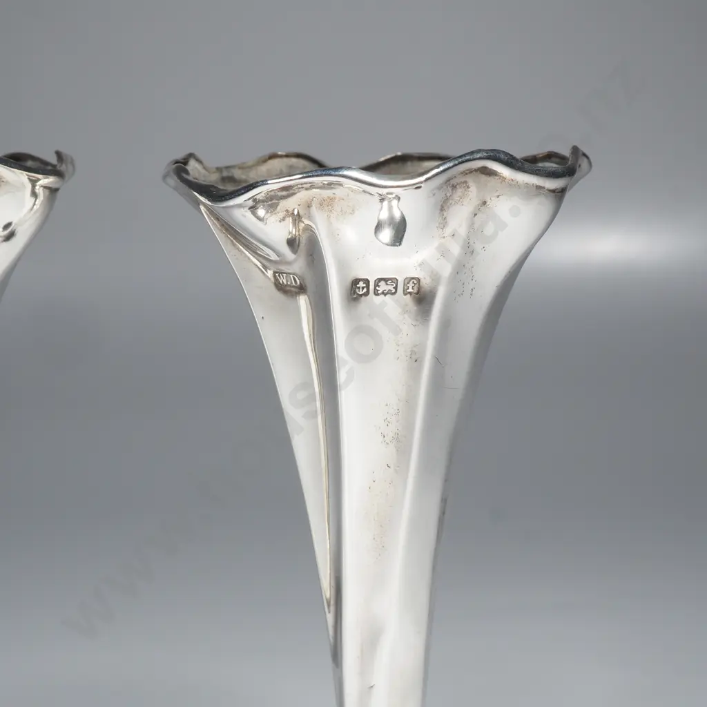 Pair of Small Fluted Sterling Silver Bud Vases Image 1++