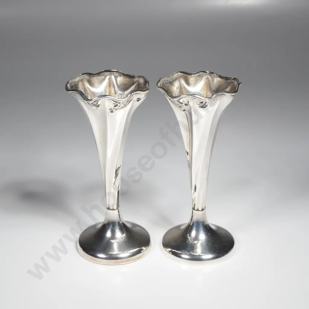 Pair of Small Fluted Sterling Silver Bud Vases Image 1++