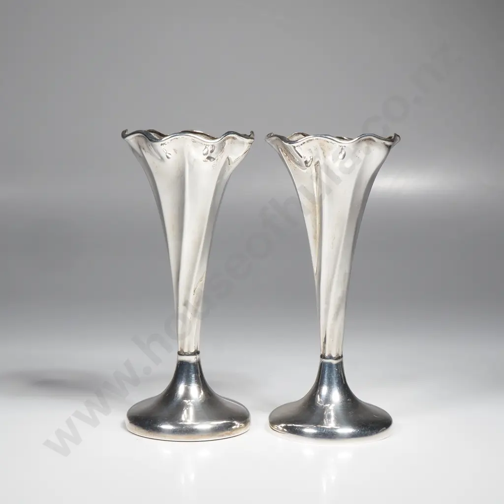 Pair of Small Fluted Sterling Silver Bud Vases Image 1++