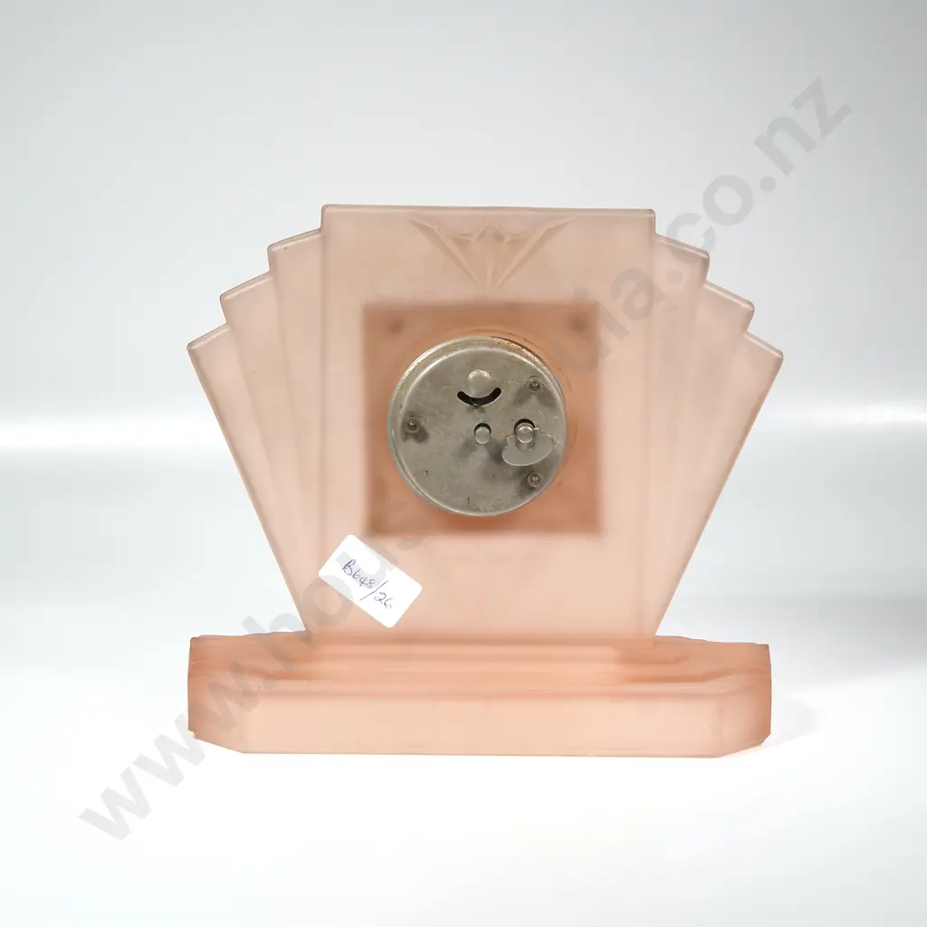 Vintage Pink Frosted Art Deco Mantel Clock w Fanburst Design Image 1++