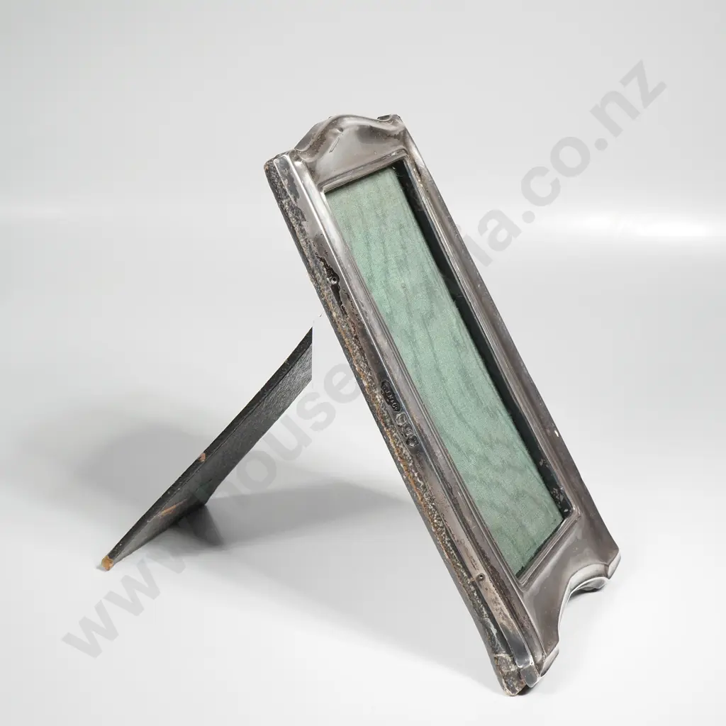 Art Deco Sterling Silver Photo Frame w Shaped Surround & Leather Backing Image 1++