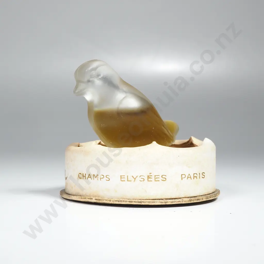 Rare Vintage French Miniature House of Florineige Paris Perfume Bottle w a Frosted Glass Bird Resting on Packaging Image 1++
