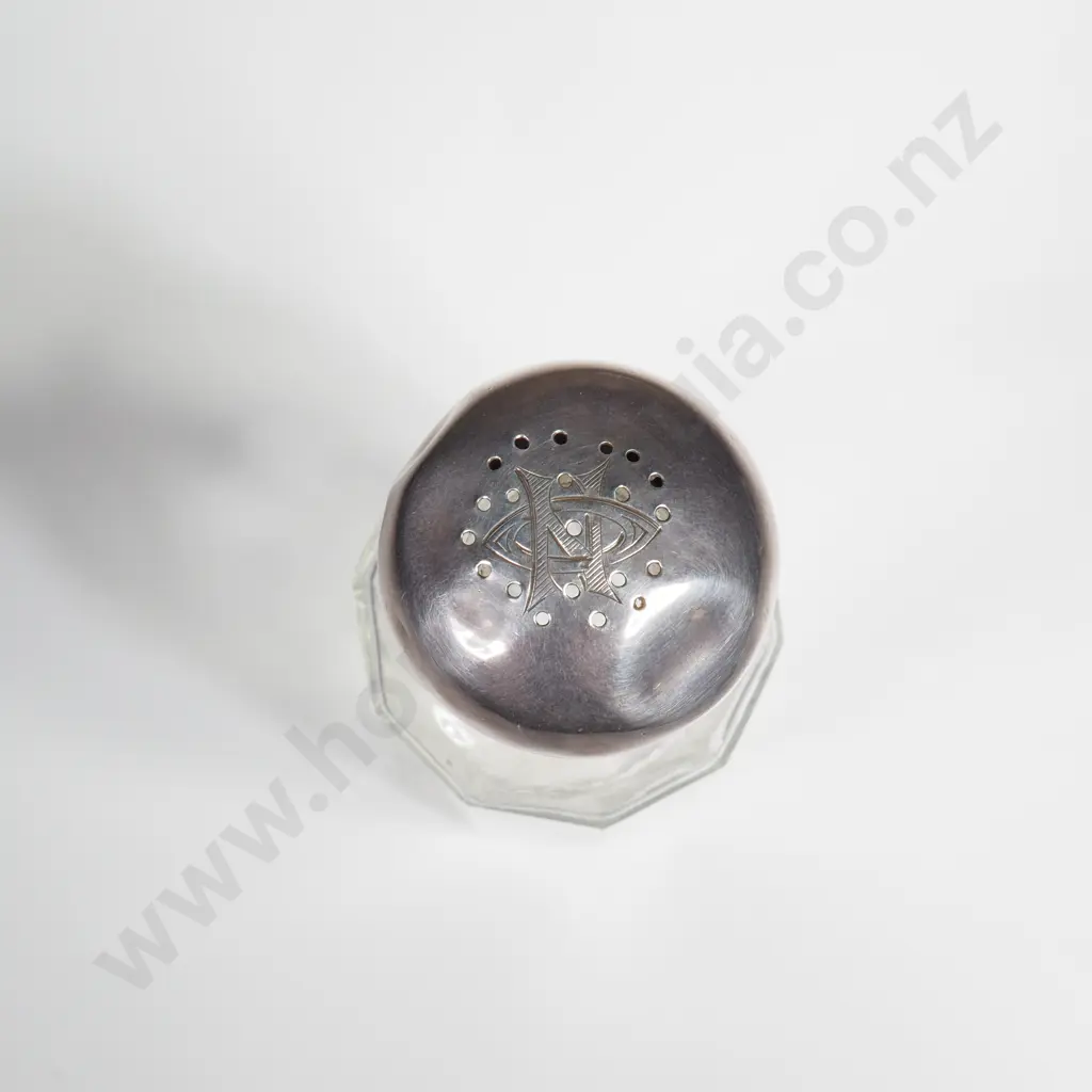 Sterling Silver & Glass Faceted Toilet Jar /Pomander Bottle or Vinaigrette w Perforated Lid Image 1++