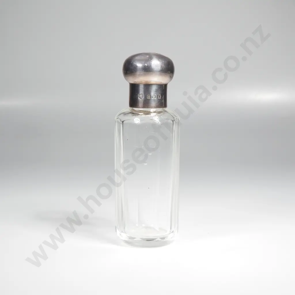 Sterling Silver & Glass Faceted Toilet Jar /Pomander Bottle or Vinaigrette w Perforated Lid Image 1++