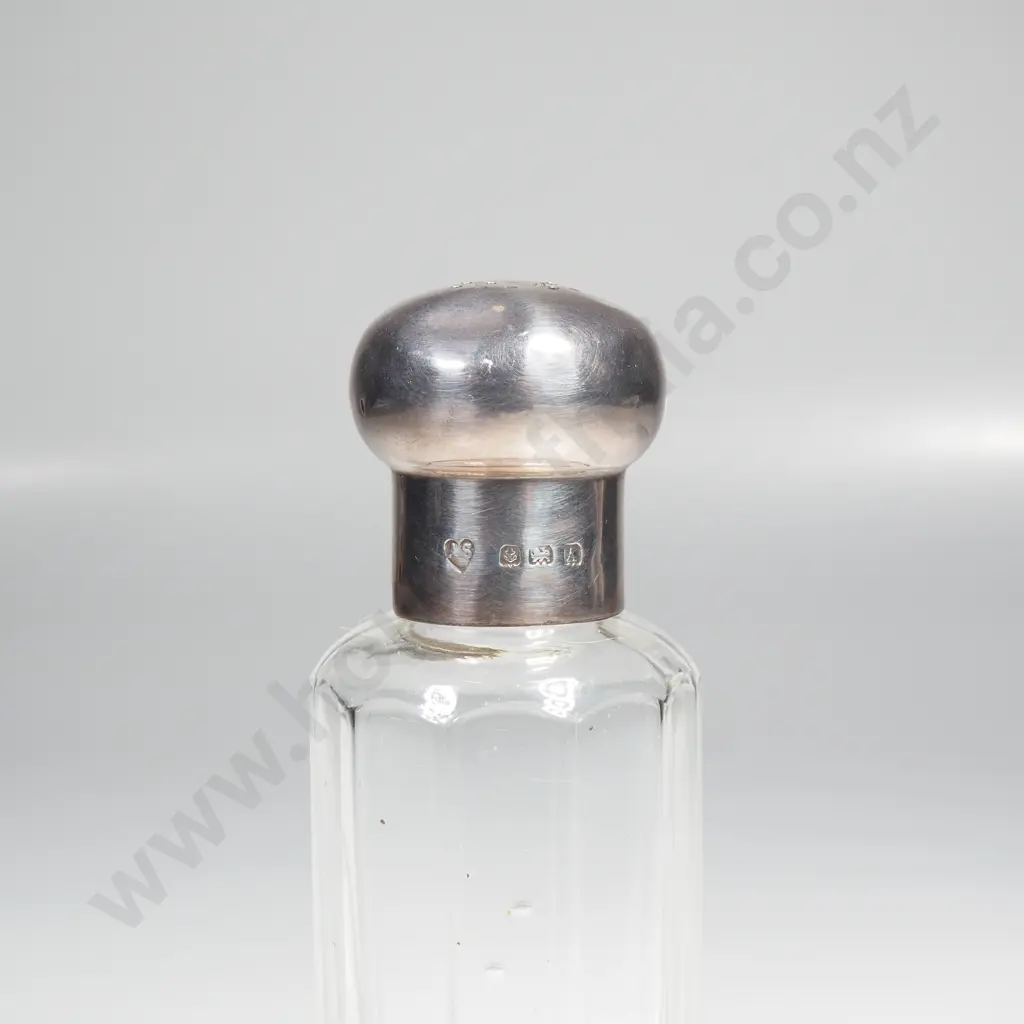 Sterling Silver & Glass Faceted Toilet Jar /Pomander Bottle or Vinaigrette w Perforated Lid Image 1++