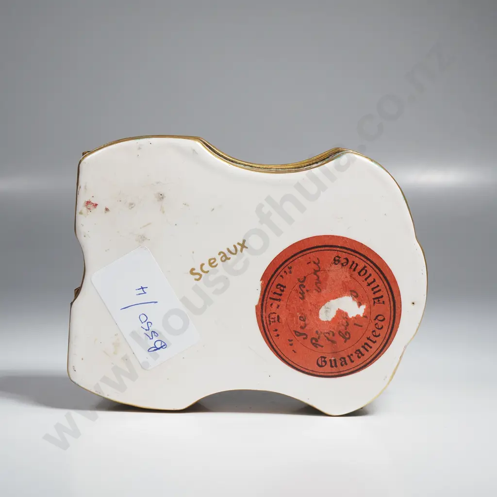Antique French Sceaux Porcelain Trinket Box w Ormulu Mounts Depicting the Fable ' Fox & The Stork' Image 1++
