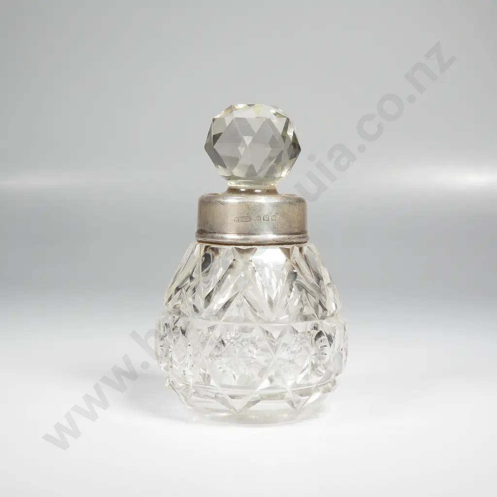 Antique Sterling Silver Collared & Cut Glass Scent Bottle Image 1++