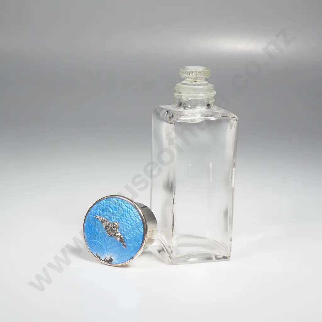 S/P Engine Turned Enamel Topped RAF Crested Scent Bottle A/F Image 1++