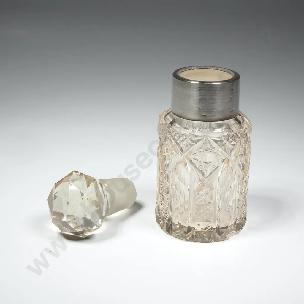Edwardian Glass Hobnail Glass Perfume Bottle w Sterling Silver Collar Image 1++