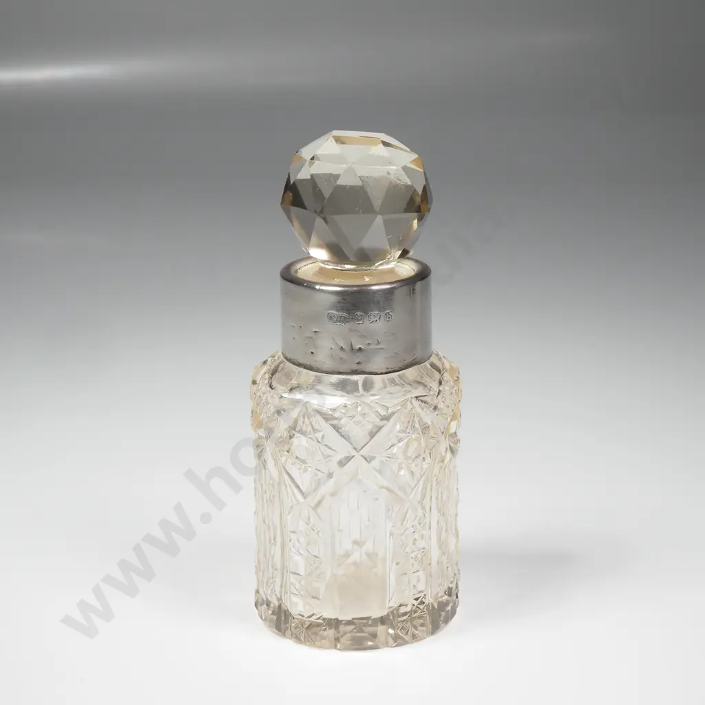 Edwardian Glass Hobnail Glass Perfume Bottle w Sterling Silver Collar Image 1++