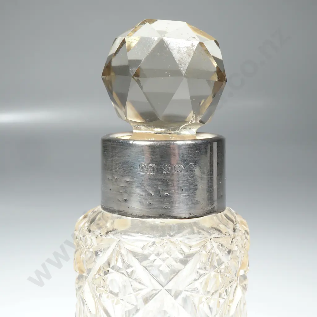 Edwardian Glass Hobnail Glass Perfume Bottle w Sterling Silver Collar Image 1++