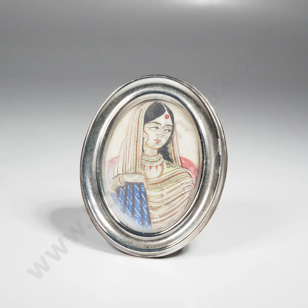Small Serling Silver Picture Frame w Ivory Mughal Miniature Portrait Image 1++