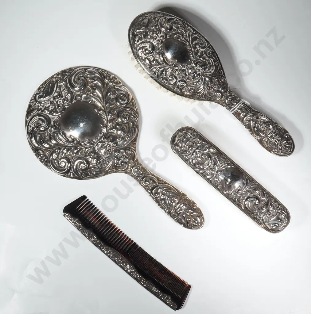 Sterling Silver Dressing Table Set Comprising of Brush, Mirror, Comb & Clothes Brush Image 1++