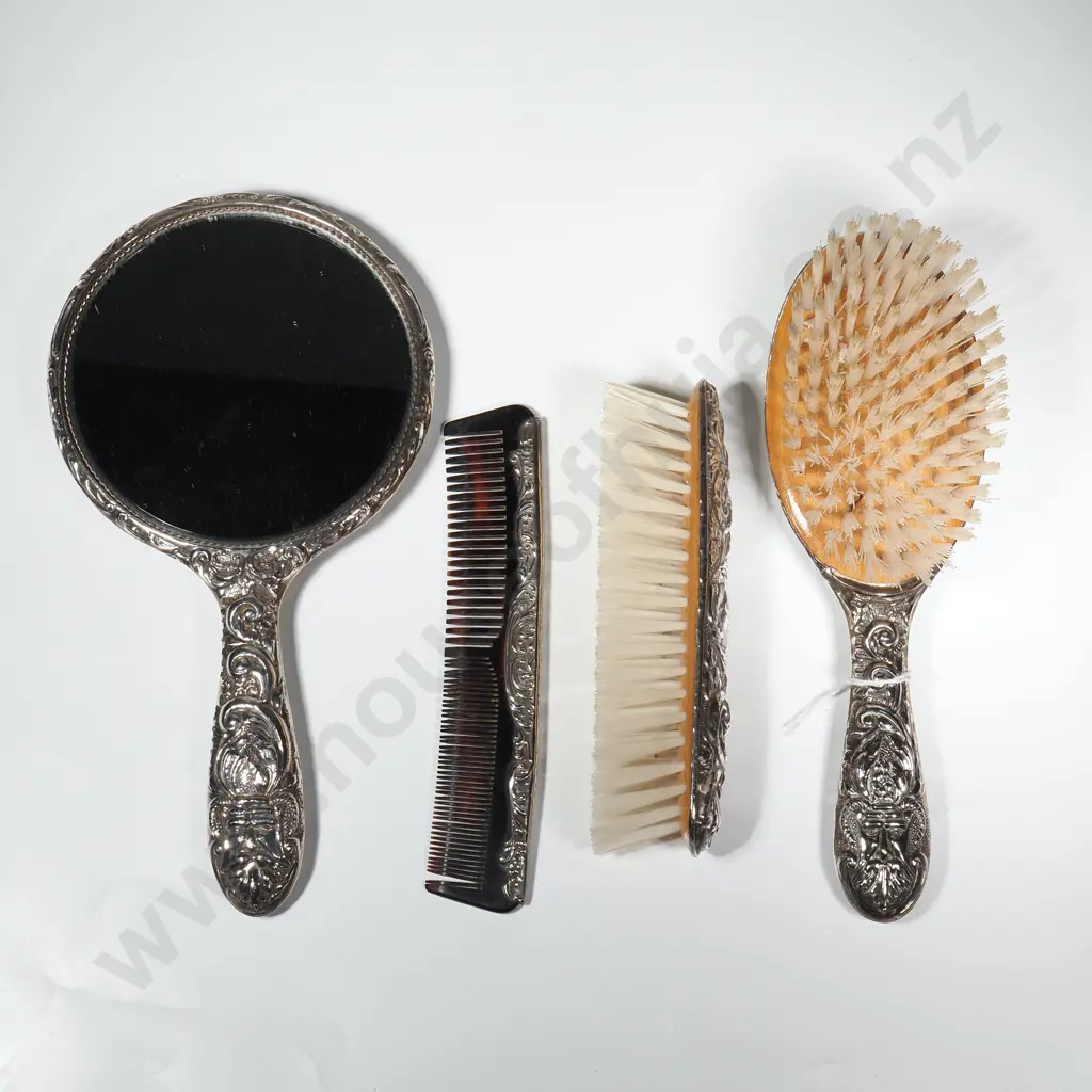 Sterling Silver Dressing Table Set Comprising of Brush, Mirror, Comb & Clothes Brush Image 1++