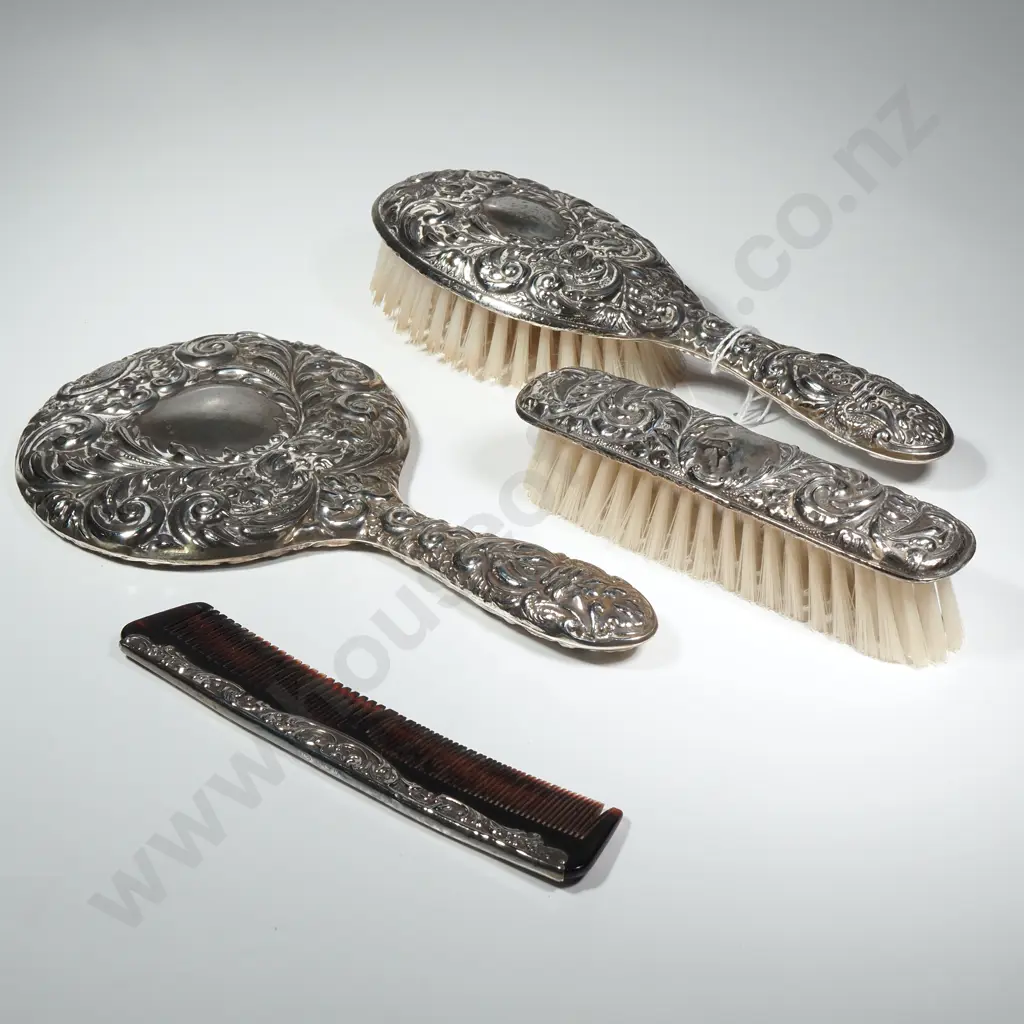 Sterling Silver Dressing Table Set Comprising of Brush, Mirror, Comb & Clothes Brush Image 1++