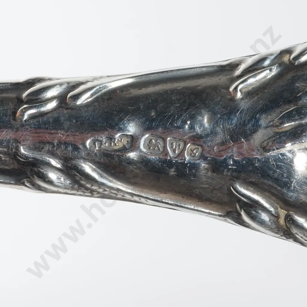 Long Sterling Silver Handled Boot Hook w Cupid Pattern Handle Image 1++