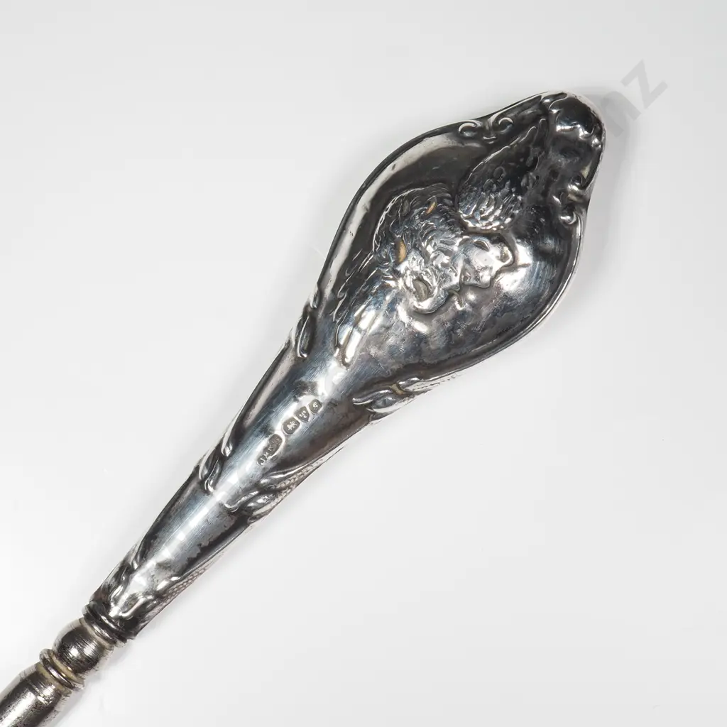 Long Sterling Silver Handled Boot Hook w Cupid Pattern Handle Image 1++