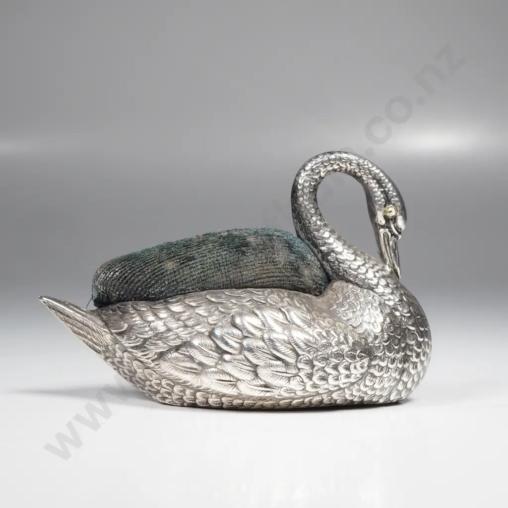 Sterling Silver Medium Size Pin Cushion in the Form of a Swan Image 1++