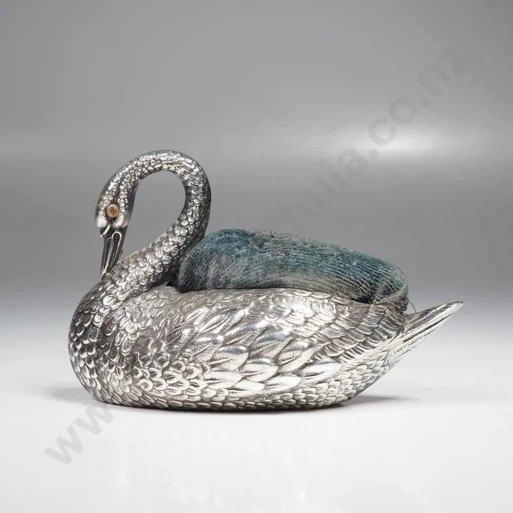 Sterling Silver Medium Size Pin Cushion in the Form of a Swan Image 1++