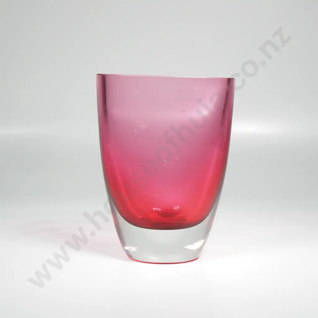 Sommerso Style Art Glass Vase, Cranberry w Clear Base Image 1++