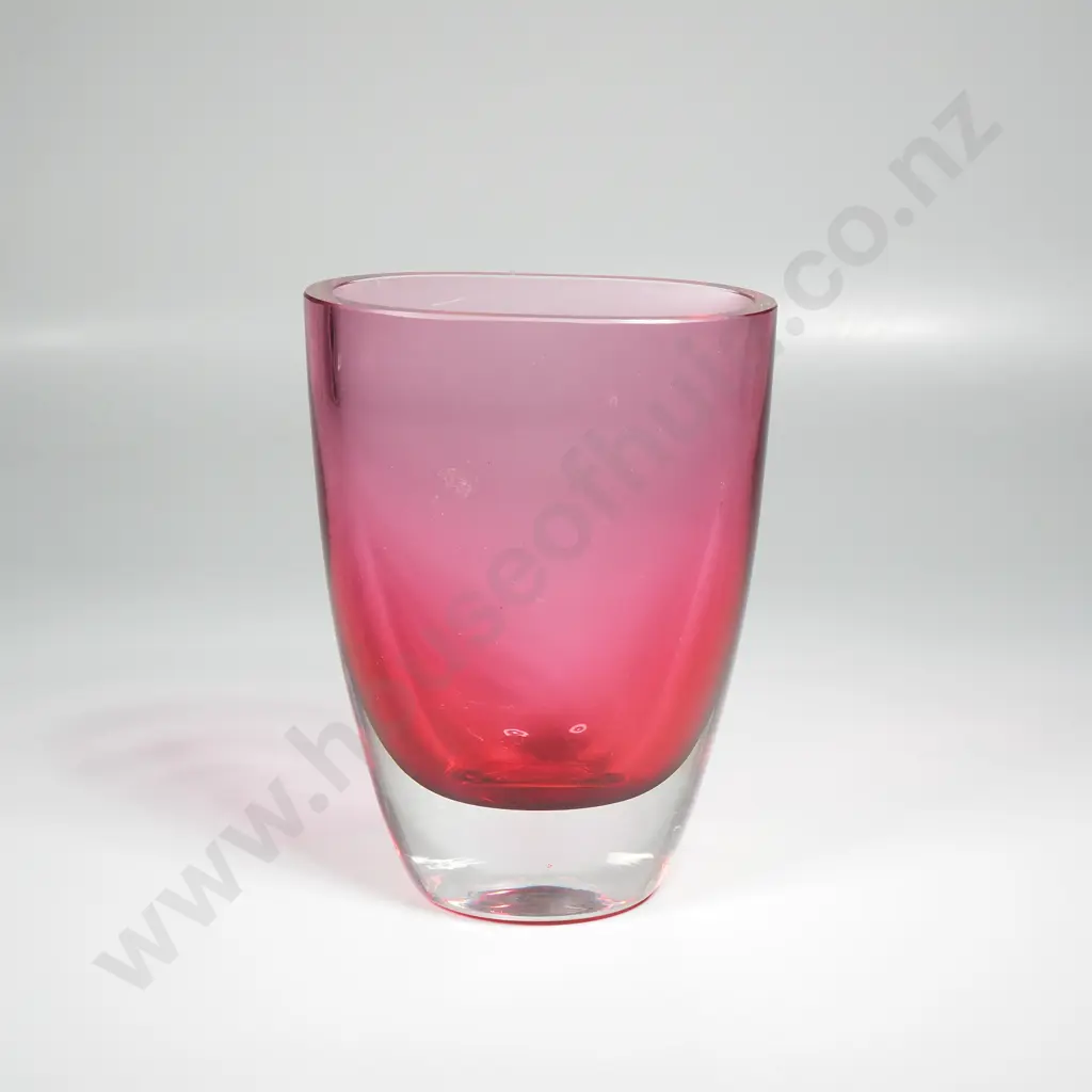 Sommerso Style Art Glass Vase, Cranberry w Clear Base Image 1++