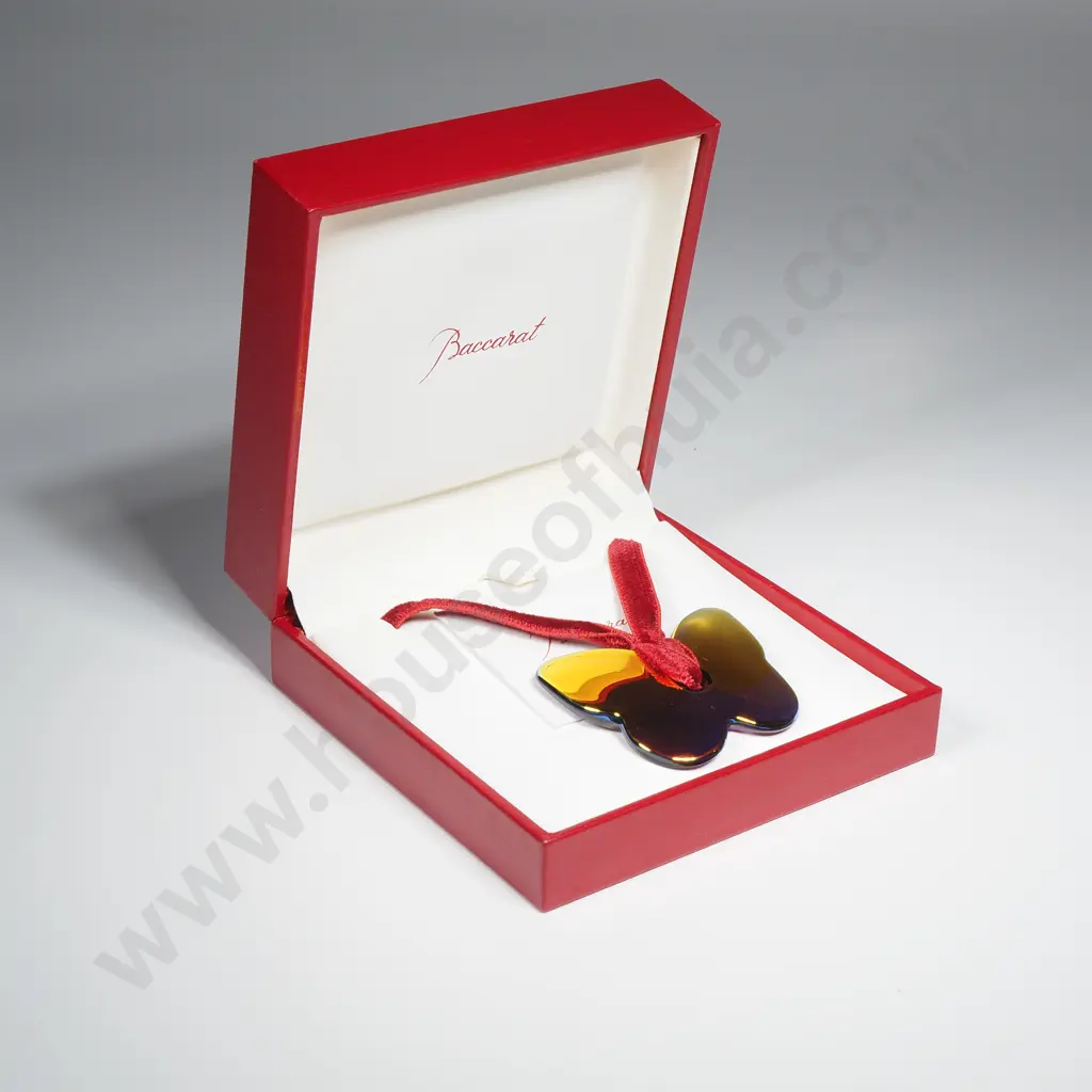 Boxed Baccarat Crystal Papillon Pendant w Iridescent Multi - Toned Pendant w Red Velvet Ribbon Image 1++