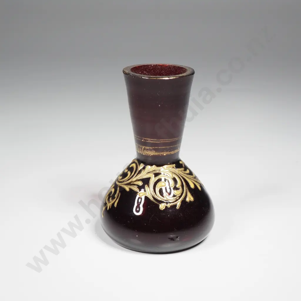 Vintage Ruby Red & Gold Bud Vase Image 1++