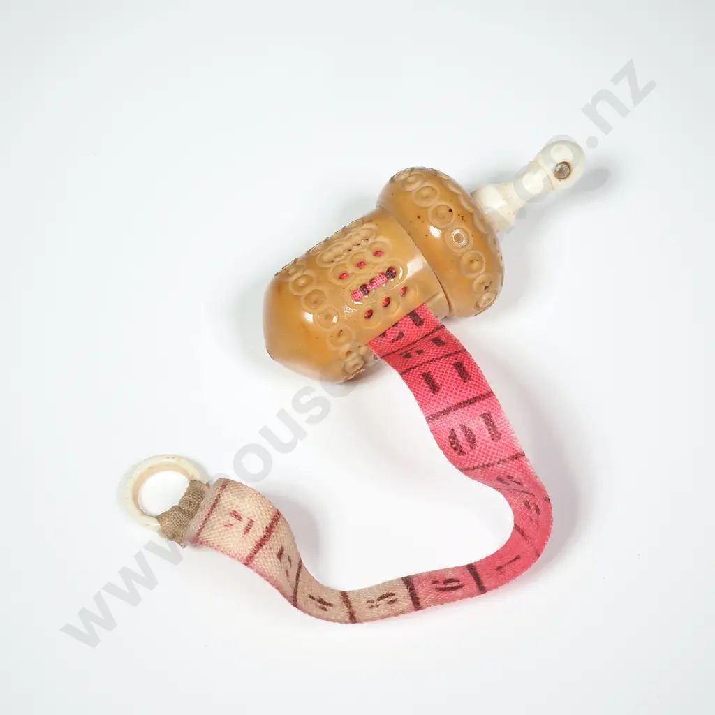 19th Century Sewing Tape Measure in the Form of an Tagua Nut, w Bone Winding Stem & Stanhope w Souvenir View Image 1++