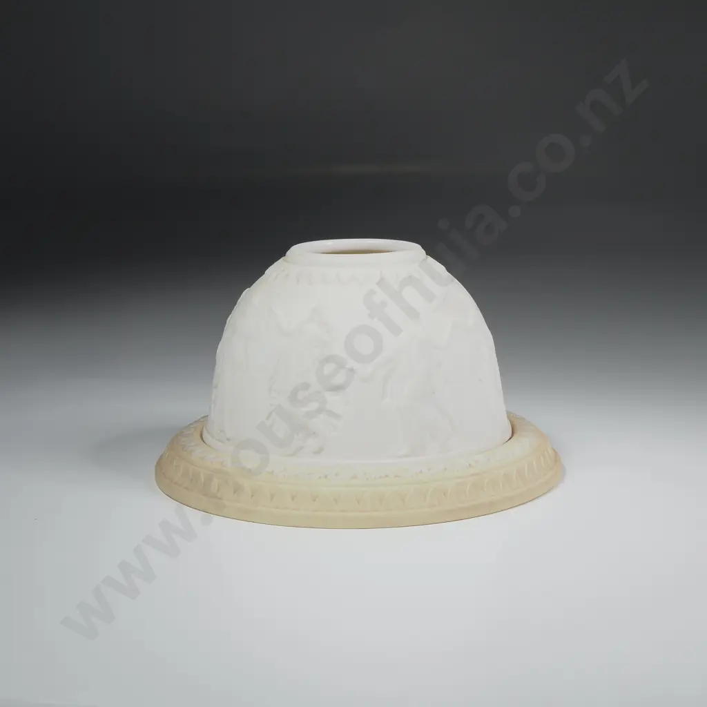 Wedgwood White Biscuit Matt White Jasperware Lithophane Tea Light Candle Holder w Primrose Yellow Under Tray Image 1++