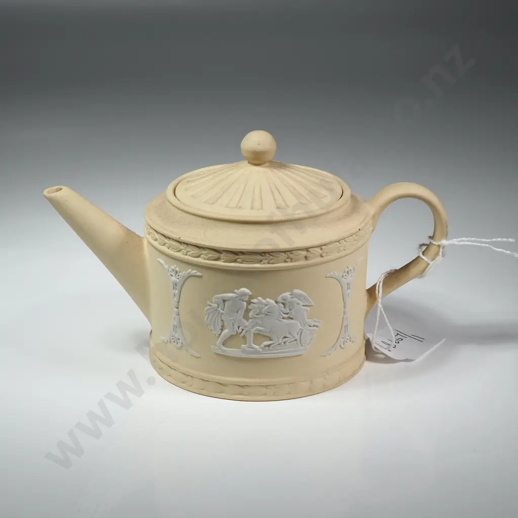 Primrose Yellow Wedgwood Miniature Teapot Featuring Ulysses Staying the Chariot of Victory Image 1++
