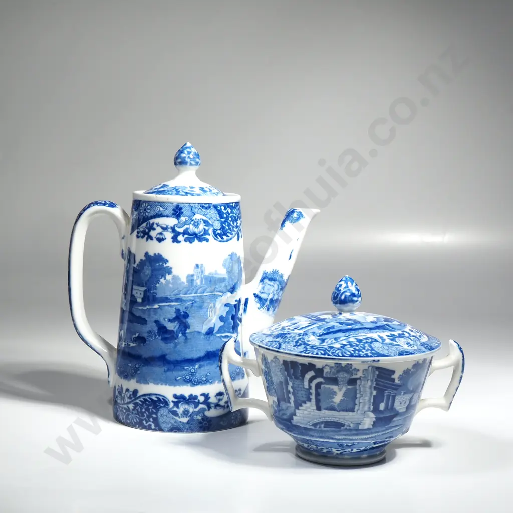 Blue & White Copeland Spode's Italian Coffee Pot & Sugar Bowl Image 1++