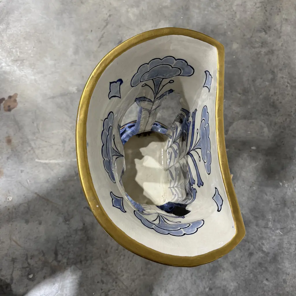 Exceptional Flat Back Art Nouveau Doulton Burslem Morrisian Ware Umbrella Stand in Blue & White w Heavy Gilding Image 1++