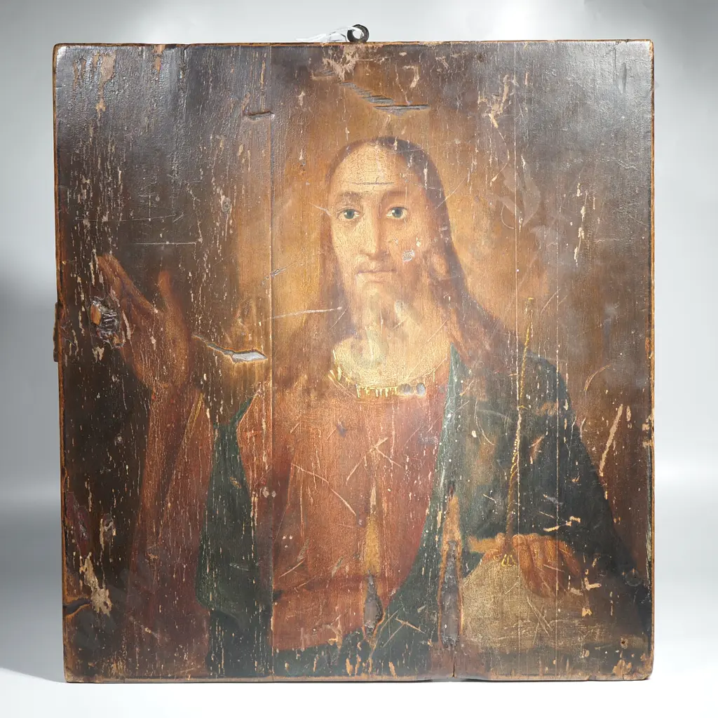 Vintage Hand Painted Wooden Panel depicting Jesus Christ Image 1++