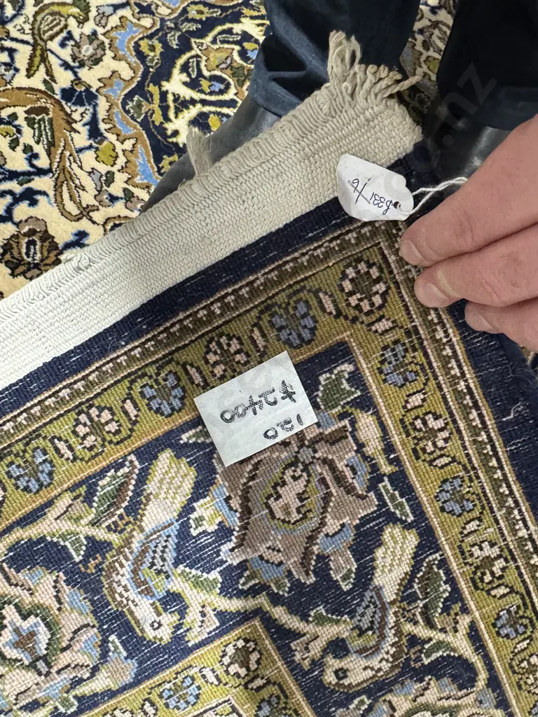 Pak Persian Rug w Traditional Floral Medallion Designs in Navy Blue & Cream Image 1++