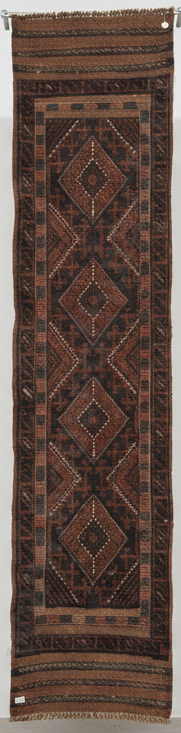 Hand Knotted Persian Style Runner w Geometric Designs in Muted Shades of Blue, Terracotta, Rust & Earthy Tones Image 1++