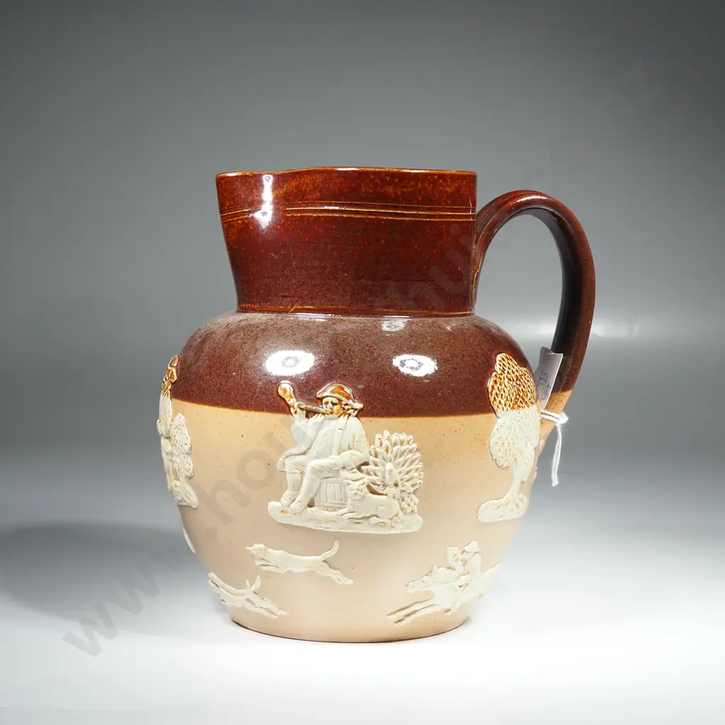 Doulton Lambeth Two Tone Stoneware Jug w Harvesting Scenes Image 1++