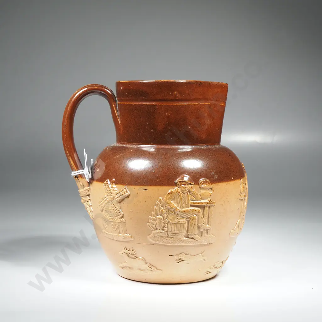 Doulton Lambeth Two Tone Stoneware Jug w Harvesting Scenes w Another Image 1++