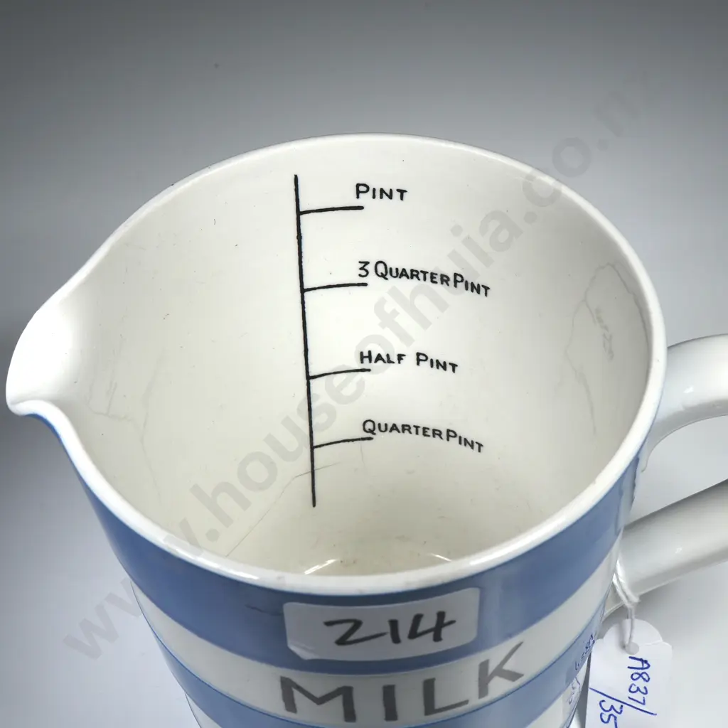T G Green Jug Marked 'Milk' & w Interior Printed Graduation Measurements w Green Shield Mark Image 1++