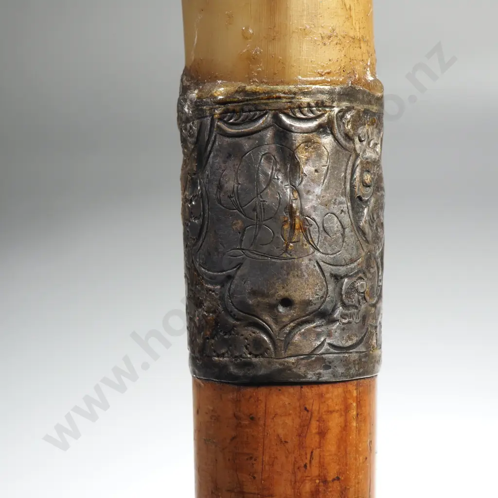 Antique Cane/Walking Stick w Horn Handle & Sterling Silver Tip & Ferrule Image 1++