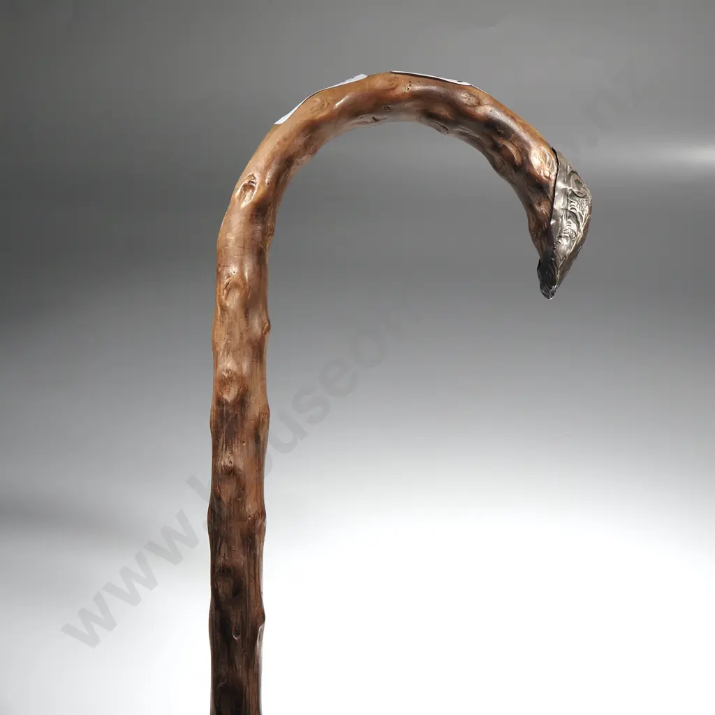Sterling silver Capped Knotted Wood Walking Stick Image 1++