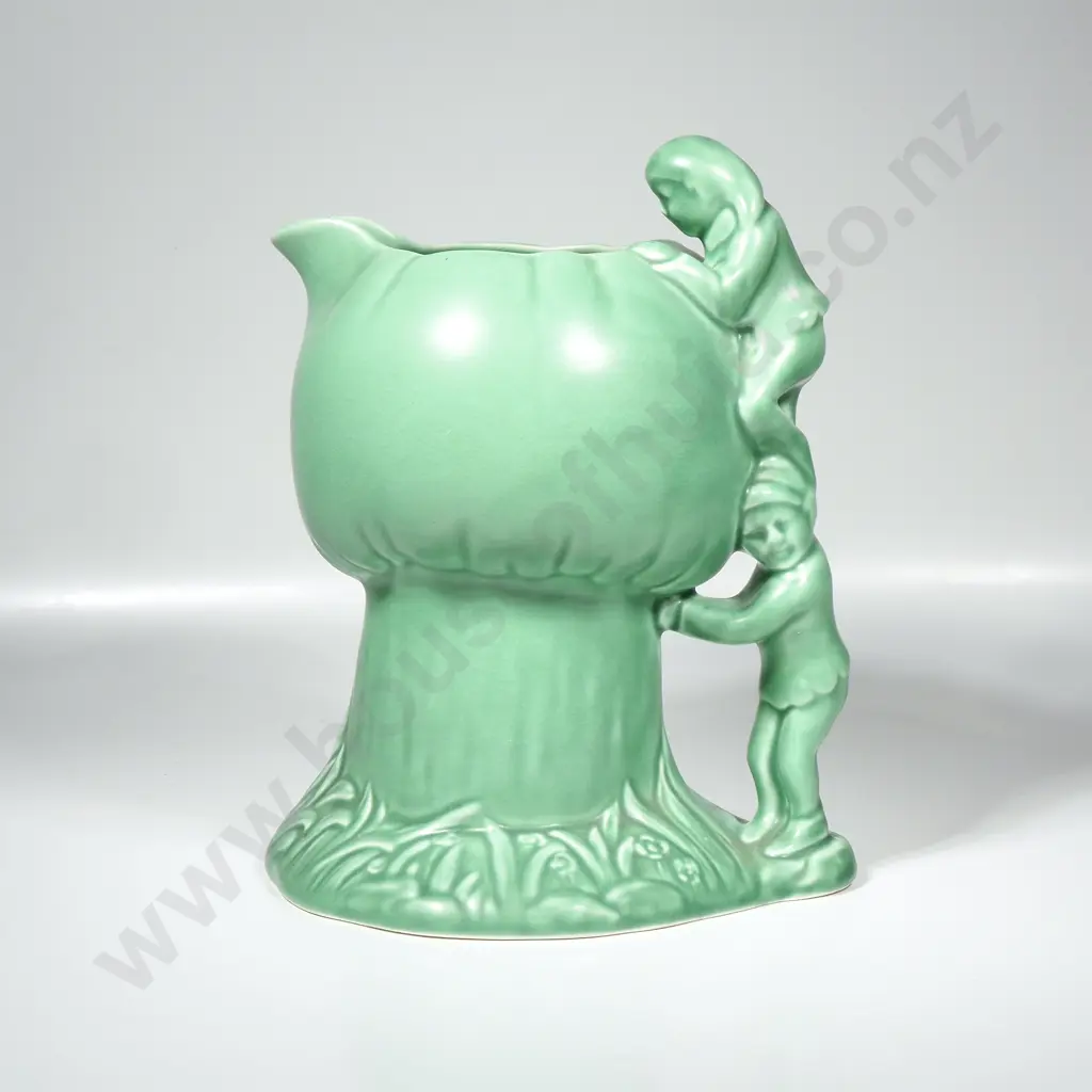 Sylvac Green Jug Depicting Gypsies Climbing a Stylized Mushroom. Model No 1969 Image 1++