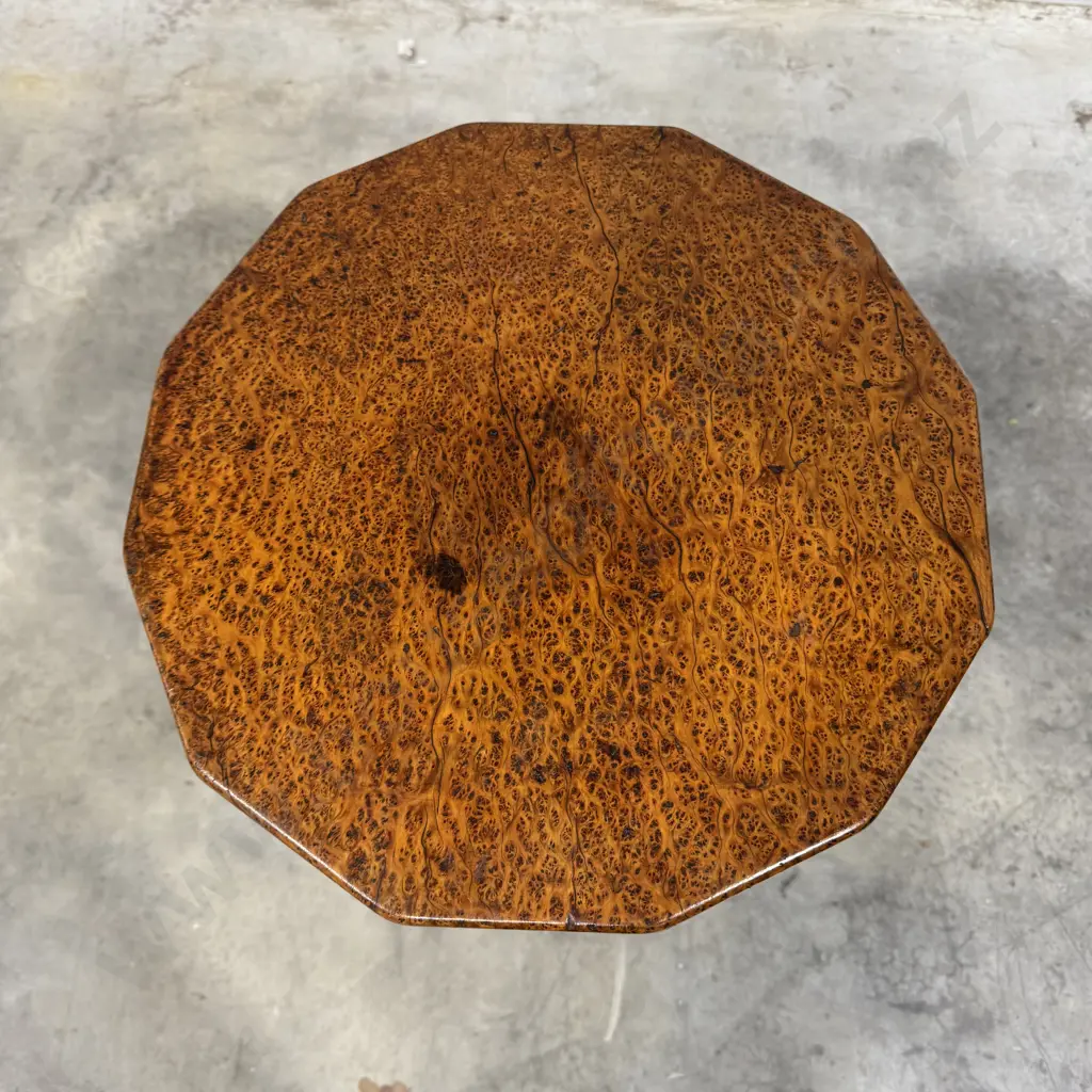 Quality Colonial Totara Occasional Table w Faceted Stem & Carved Details on a Four Point Base Image 1++